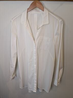 J. Jill White Button Front Tunic Shirt Long Sleeve Chest Pocket Large